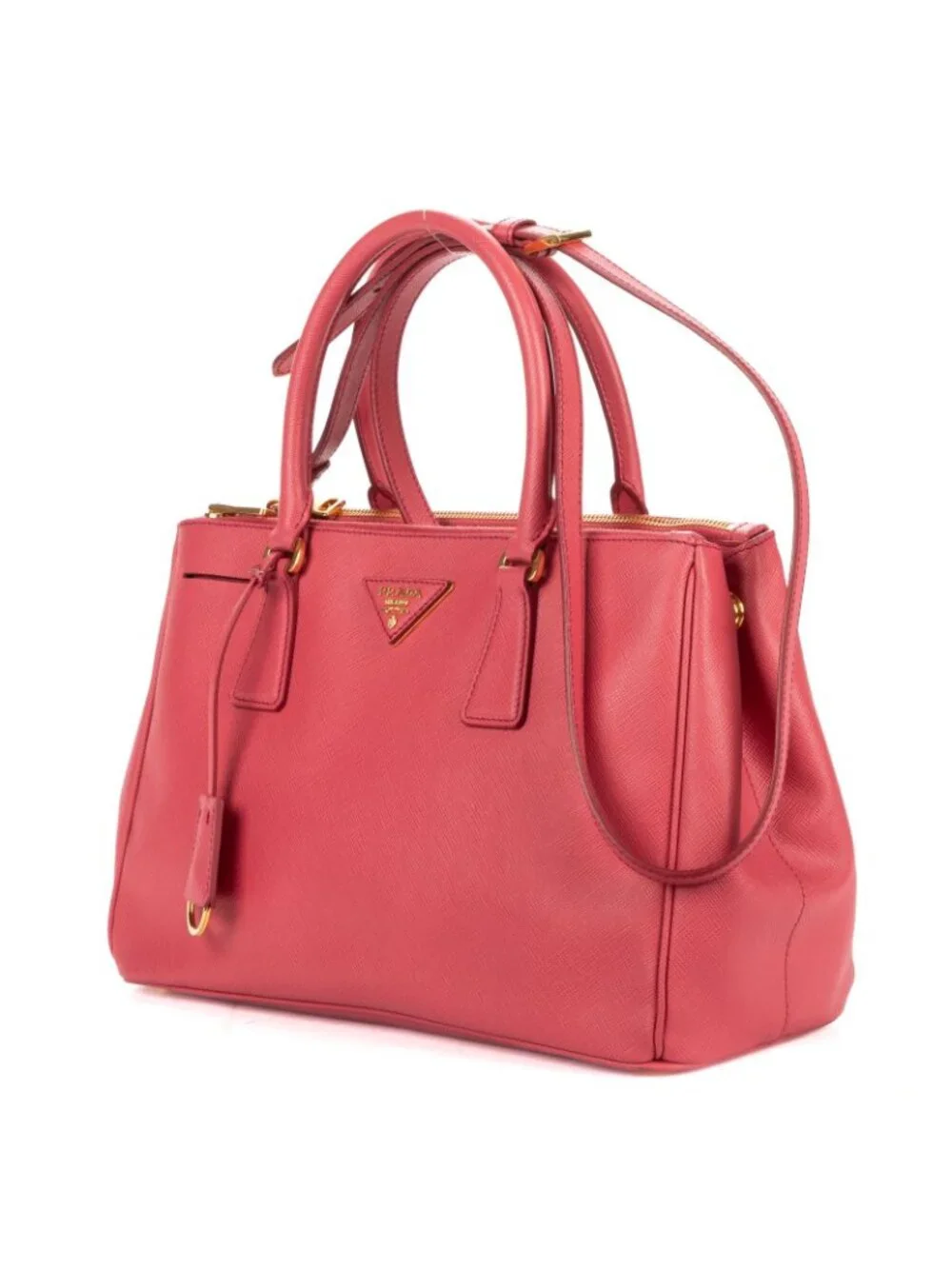 Prada Large Double Zip Galleria Tote Bag Pink Saffiano Leather
